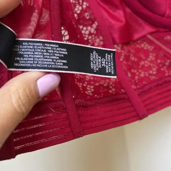 Victoria's Secret Red Plunge Lace Cutout Demi Very Sexy Red Longline Bra 34D - Picture 4 of 5